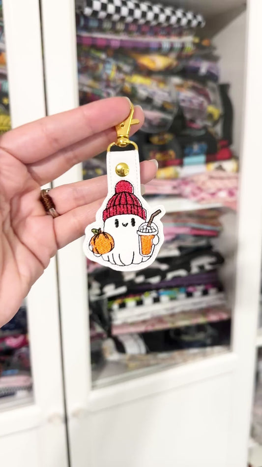 Fall Ghostie Embroidered Keychain
