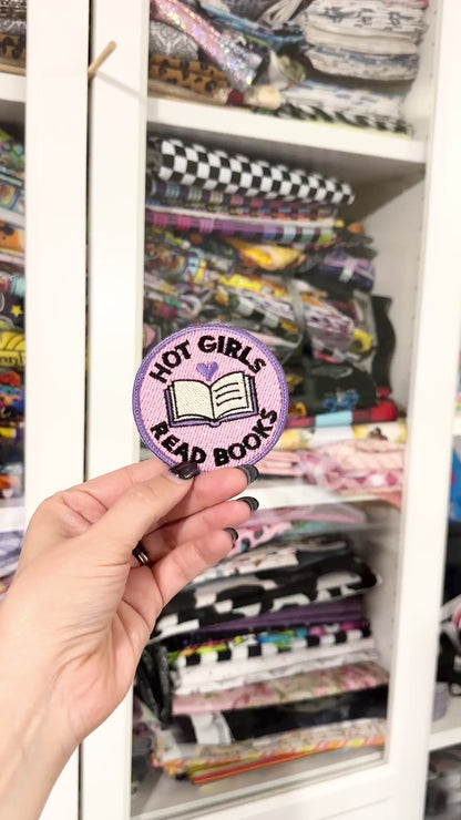 Hot Girls Read Books Embroidered Iron-On Patch