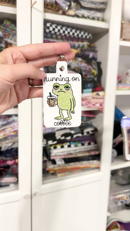 Coffee Frog Embroidered Keychain