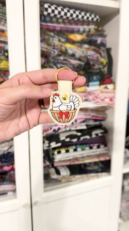 Chicken Basket Embroidered Keychain